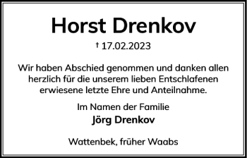 Traueranzeige von Horst Drenkov von Eckernförder Zeitung