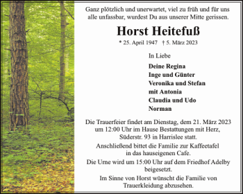 Traueranzeige von Horst Heitefuß von Flensburger Tageblatt