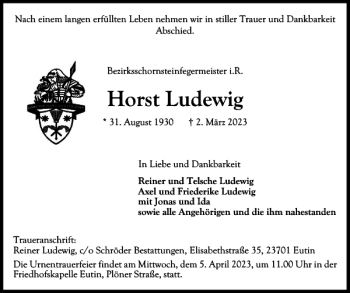 Traueranzeige von Horst Ludewig von Ostholsteiner Anzeiger