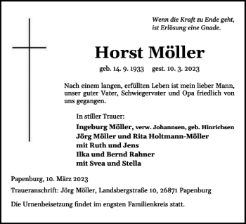 Traueranzeige von Horst Möller von Schleswiger Nachrichten