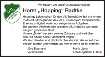 Traueranzeige von Horst Hopping Radtke von Stormarner Tageblatt