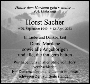 Traueranzeige von Horst Sacher von Uetersener Nachrichten