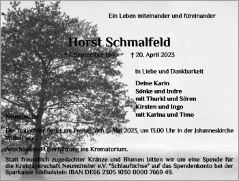Traueranzeige von Horst Schmalfeld von Holsteinischer Courier