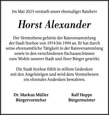Traueranzeige von Horst Alexander von Norddeutsche Rundschau