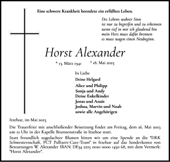 Traueranzeige von Horst Alexander von Norddeutsche Rundschau