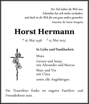 Traueranzeige von Horst Hermann von Norddeutsche Rundschau