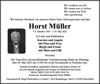 Traueranzeige von Horst Müller von Eckernförder Zeitung