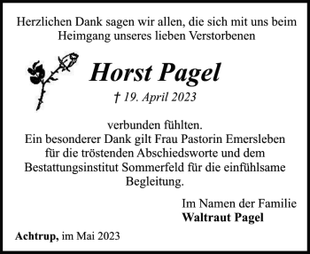 Traueranzeige von Horst Pagel von Nordfriesland Tageblatt