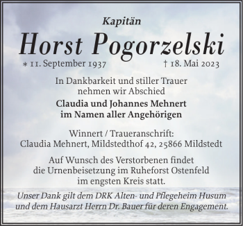 Traueranzeige von Horst Pogorzelski von Husumer Nachrichten
