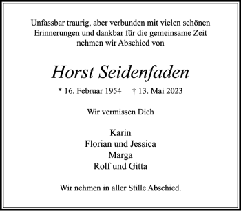 Traueranzeige von Horst Seidenfaden von Stormarner Tageblatt