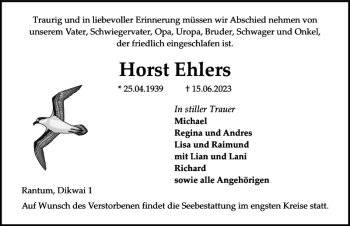 Traueranzeige von Horst Ehlers von Sylter Rundschau