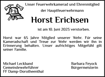 Traueranzeige von Horst Erichsen von Eckernförder Zeitung