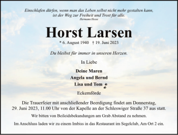 Traueranzeige von Horst Larsen von Eckernförder Zeitung