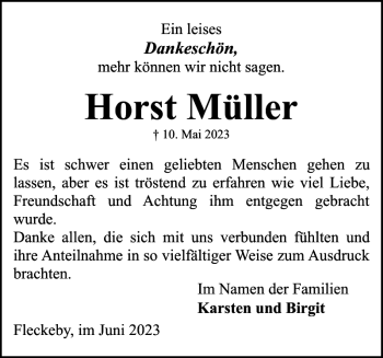 Traueranzeige von Horst Müller von Eckernförder Zeitung