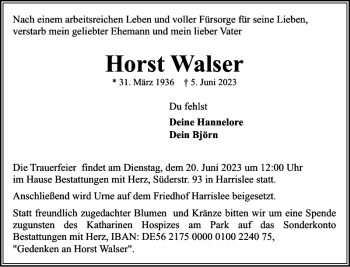 Traueranzeige von Horst Walser von Flensburger Tageblatt