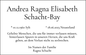Traueranzeige von Andrea Ragna Elisabeth Schacht-Bay von Sylter Rundschau