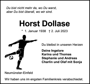 Traueranzeige von Horst Dollase von Holsteinischer Courier