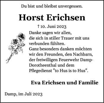Traueranzeige von Horst Erichsen von Eckernförder Zeitung