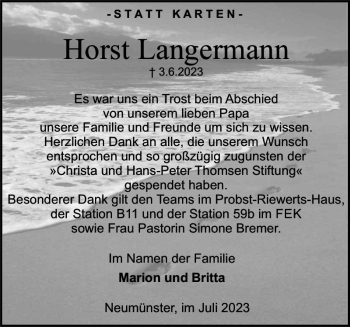 Traueranzeige von Horst Langermann von Holsteinischer Courier