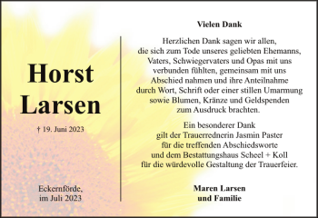 Traueranzeige von Horst Larsen von Eckernförder Zeitung