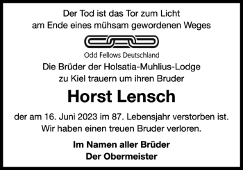 Traueranzeige von Horst Lensch von Norddeutsche Rundschau