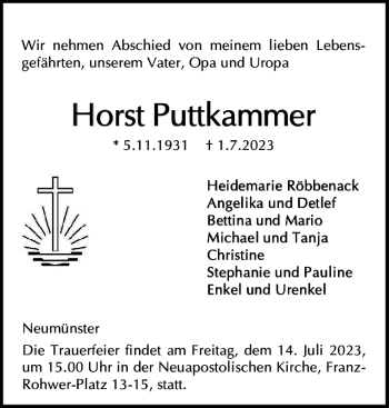 Traueranzeige von Horst Puttkammer von Holsteinischer Courier