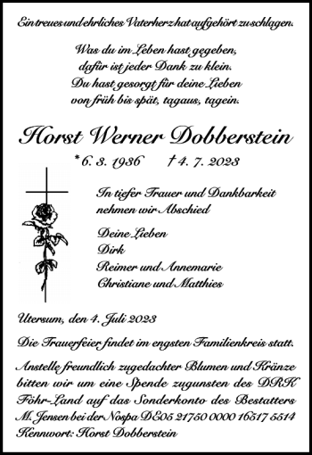 Traueranzeige von Horst Werner Dobberstein von Der Insel-Bote