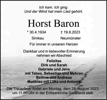 Traueranzeige von Horst Baron von Holsteinischer Courier