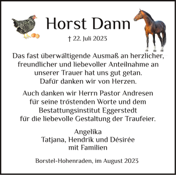 Traueranzeige von Horst Dann von Pinneberger Tageblatt