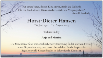 Traueranzeige von Horst-Dieter Hansen von Schleswiger Nachrichten
