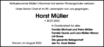 Traueranzeige von Horst Müller von Sylter Rundschau
