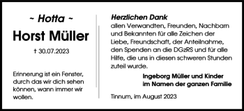 Traueranzeige von Horst Müller von Sylter Rundschau