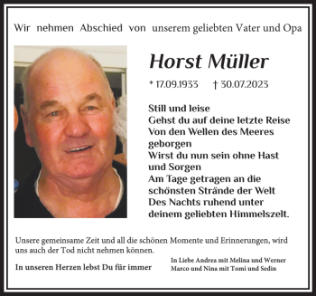 Traueranzeige von Horst Müller von Sylter Rundschau