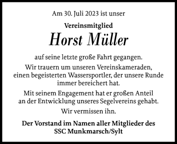 Traueranzeige von Horst Müller von Sylter Rundschau