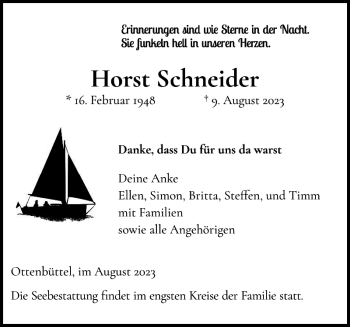 Traueranzeige von Horst Schneider von Norddeutsche Rundschau