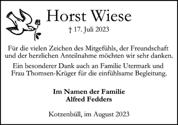 Traueranzeige von Horst Wiese von Husumer Nachrichten