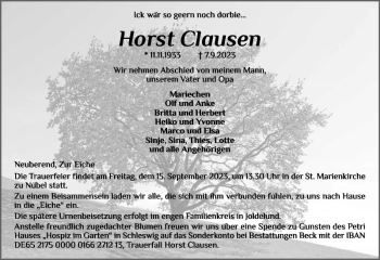 Traueranzeige von Horst Clausen von Flensburger Tageblatt