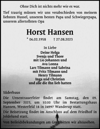 Traueranzeige von Horst Hansen von Flensburger Tageblatt