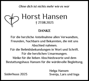 Traueranzeige von Horst Hansen von Flensburger Tageblatt