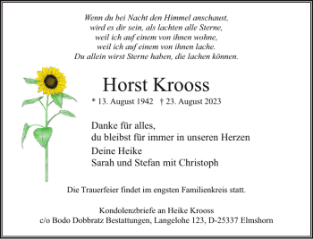 Traueranzeige von Horst Krooss von Elmshorner Nachrichten