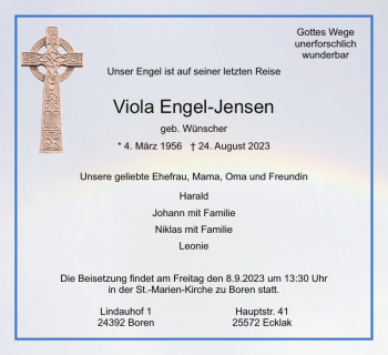 Traueranzeige von Viola Engel-Jensen von Schleswiger Nachrichten