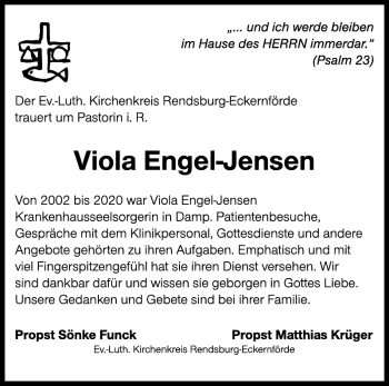 Traueranzeige von Viola Engel-Jensen von Eckernförder Zeitung