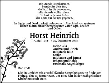 Traueranzeige von Horst Heinrich von Holsteinischer Courier