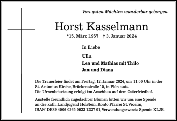 Traueranzeige von Horst Kasselmann von Ostholsteiner Anzeiger