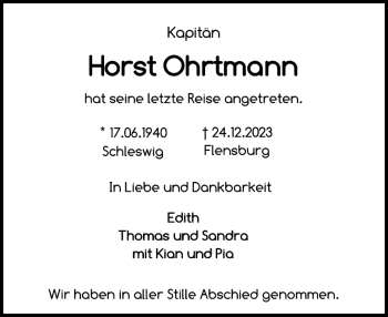Traueranzeige von Horst Ohrtmann von Flensburger Tageblatt
