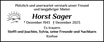 Traueranzeige von Horst Sager von Norddeutsche Rundschau