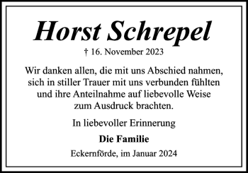 Traueranzeige von Horst Schrepel von Eckernförder Zeitung