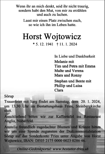 Traueranzeige von Horst Wojtowicz von Flensburger Tageblatt