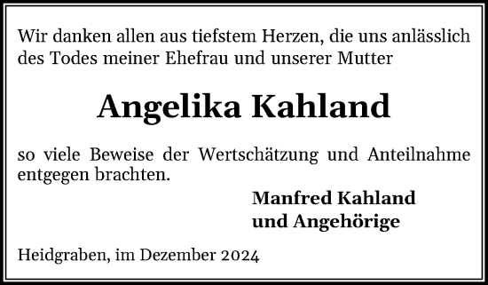 Traueranzeige von Angelika Kahland von Uetersener Nachrichten, Der tip am Wochenende