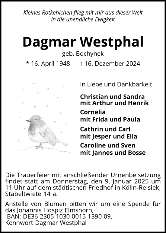 Traueranzeige von Dagmar Westphal von Elmshorner Nachrichten, Barmstedter Zeitung